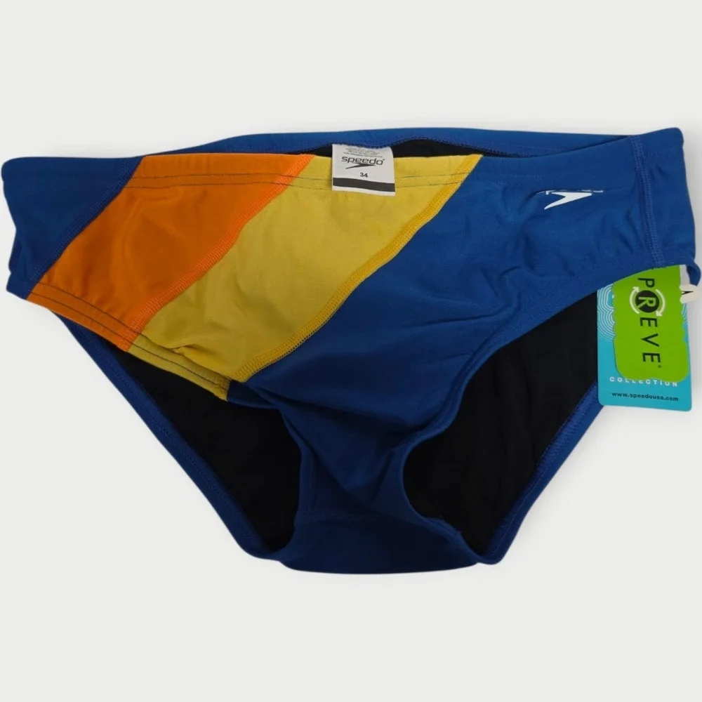 NEW Speedo Eco Endurance Brief 34 DARK BLUE Color-Block Swimsuit NWT TAGS